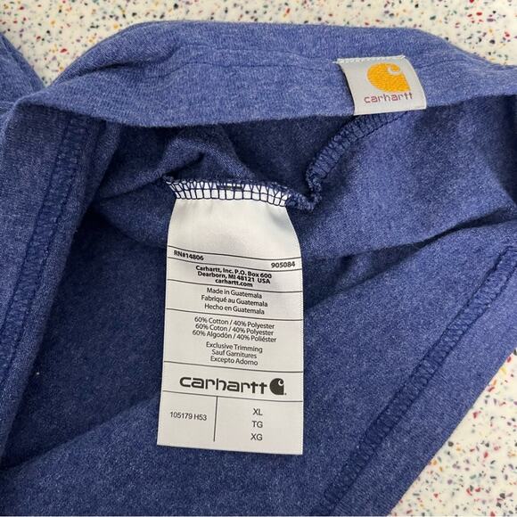 Carhartt Relaxed Fit Tee Shirt Blue Branded Front Pocket Casual Men’s Size XL - Picture 4 of 6